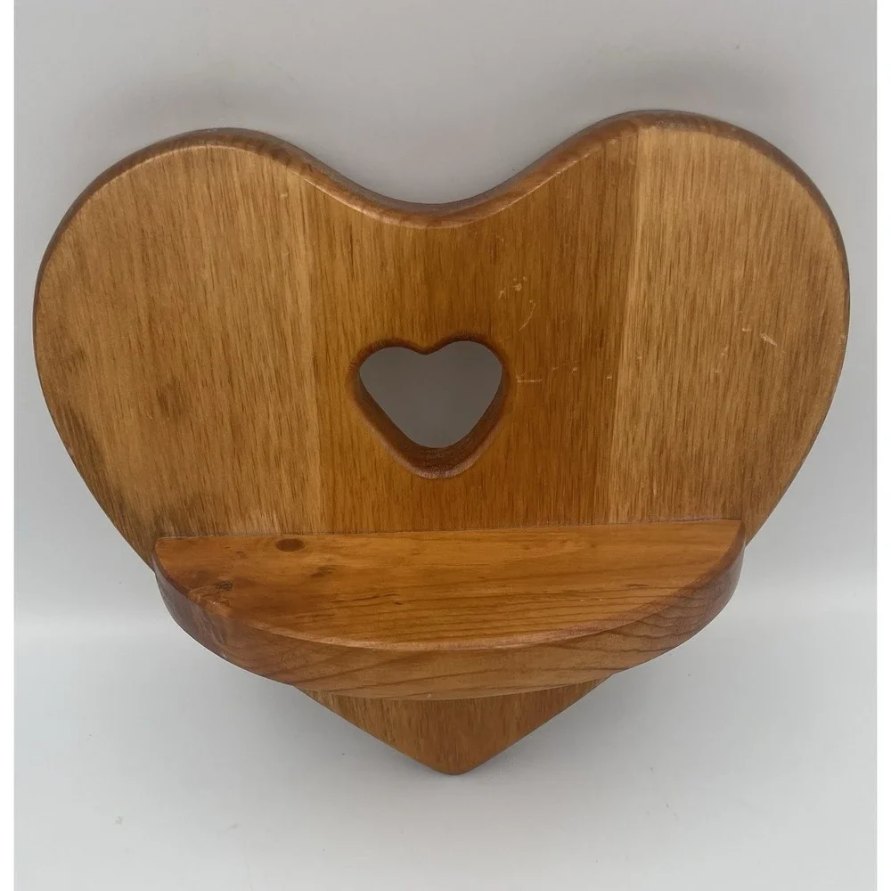 Vtg Wooden Handmade Heart Shelf Wall Rustic Country Cottage Decor 9